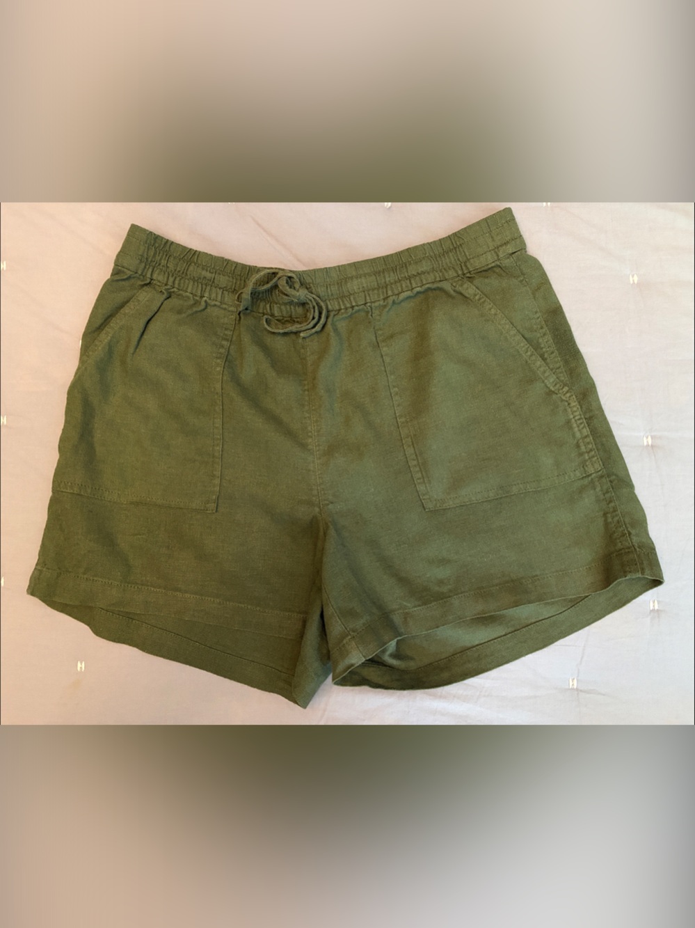 J. Crew Olive Green Drawstring Linen-Blend Summer Shorts, small
